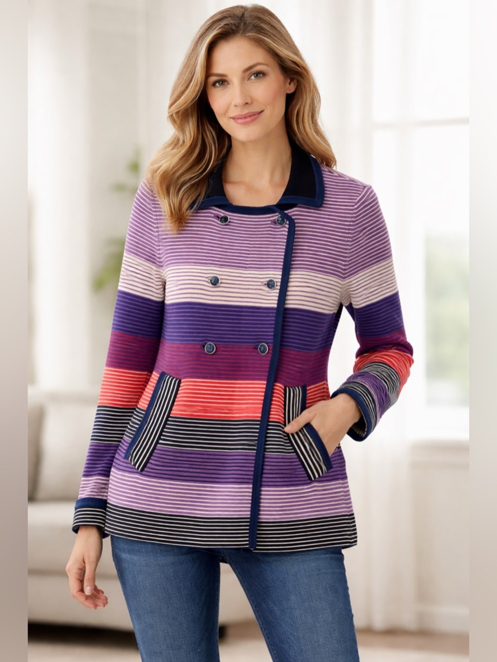 Marc by Marc Jacobs Striped Knit Sweater Large (Fits Smaller) Double Breasted